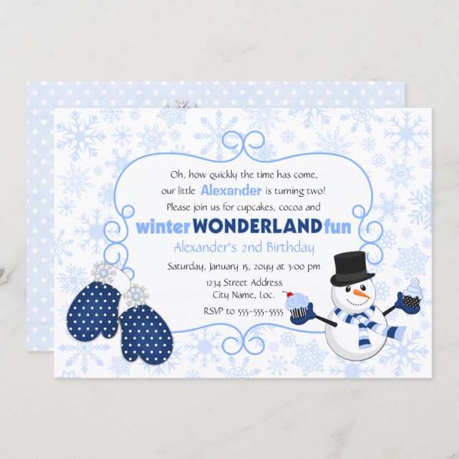 Winter Wonderland Snowman Birthday Invitation (Front/Back)