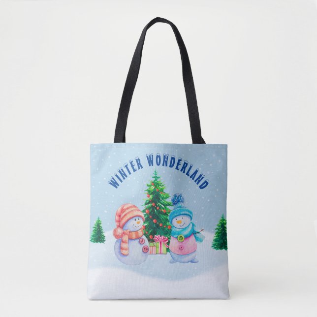 Winter Wonderland Snowman Couple Tote Bag (Front)