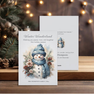 Winter Wonderland Snowman Dusty Blue  Holiday Card