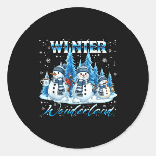 Winter Wonderland Snowman Family Snowflake Cozy Wi Classic Round Sticker