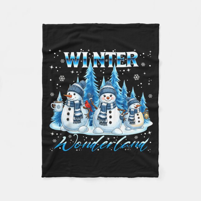 Winter Wonderland Snowman Family Snowflake Cozy Wi Fleece Blanket (Front)
