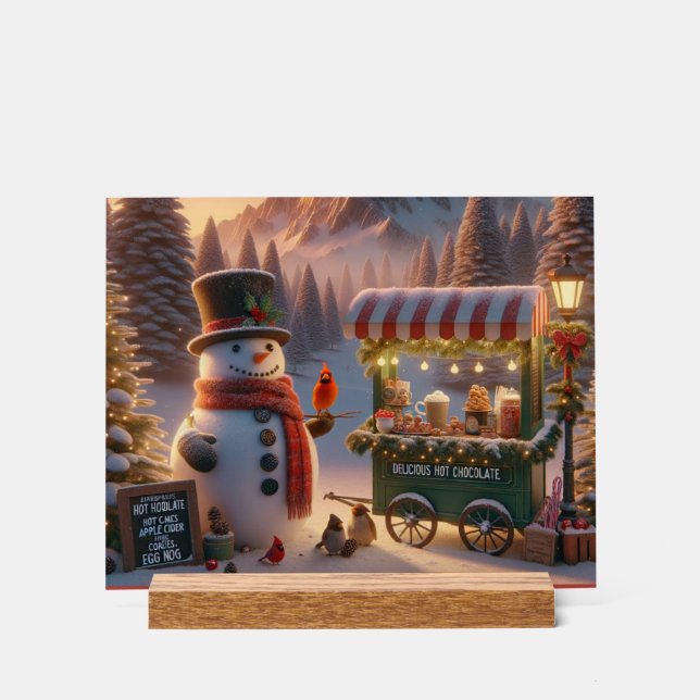 Winter Wonderland Snowman's Hot Chocolate Cart Acrylic Sign (Front)