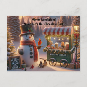 Winter Wonderland Snowman's Hot Chocolate Cart Holiday Postcard