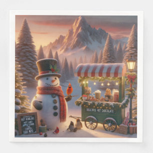Winter Wonderland Snowman's Hot Chocolate Cart Napkin
