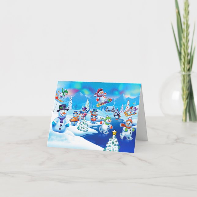 Winter Wonderland snowmen design Christmas card (Front)