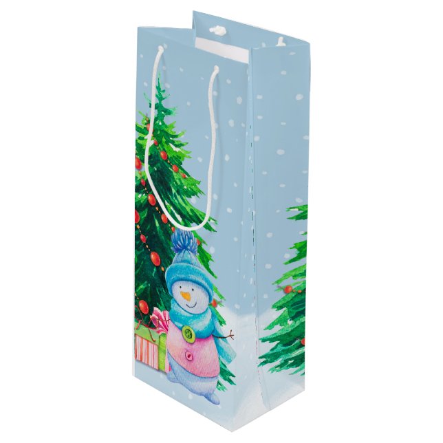 Winter Wonderland Snowmen Wine Gift Bag (Front Angled)
