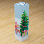 Winter Wonderland Snowmen Wine Gift Box<br><div class="desc">This wine bag design features two snowmen,  in front of Christmas tree. Both snowmen are wearing their winter hats and scarves. This design wraps around the box. On the top closure there's a tag that you can customise.</div>