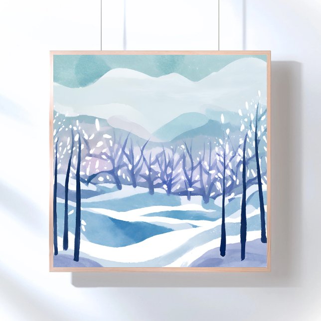 Winter Wonderland Snowy Blue Watercolor Painting Poster (Creator Uploaded)