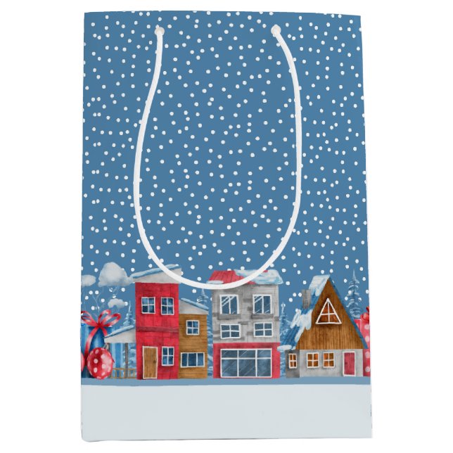 Winter Wonderland Snowy Cabin Blue Gift Bag (Front)