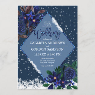 Winter Wonderland Snowy Floral Watercolor Wedding Invitation
