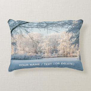 Winter Wonderland Snowy Lake Trees Decorative Cushion