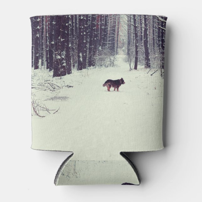 Winter Wonderland: Snowy Pine Forest Can Cooler (Front)