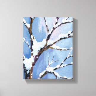 Winter Wonderland Snowy Tree Branches Painted Canvas Print