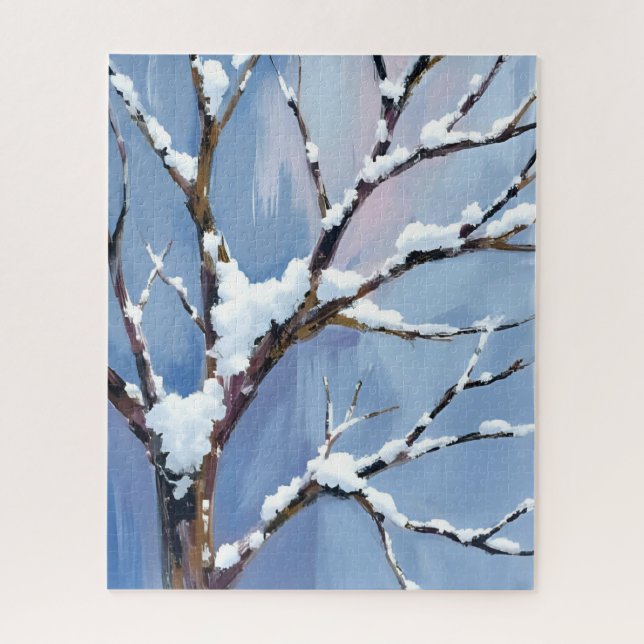 Winter Wonderland Snowy Tree Branches Painted Jigsaw Puzzle (Vertical)