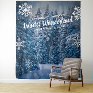 Winter Wonderland Snowy Trees Party Backdrop Tapestry