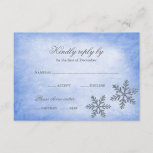 Winter Wonderland Sparkle Snowflakes Blue RSVP Card