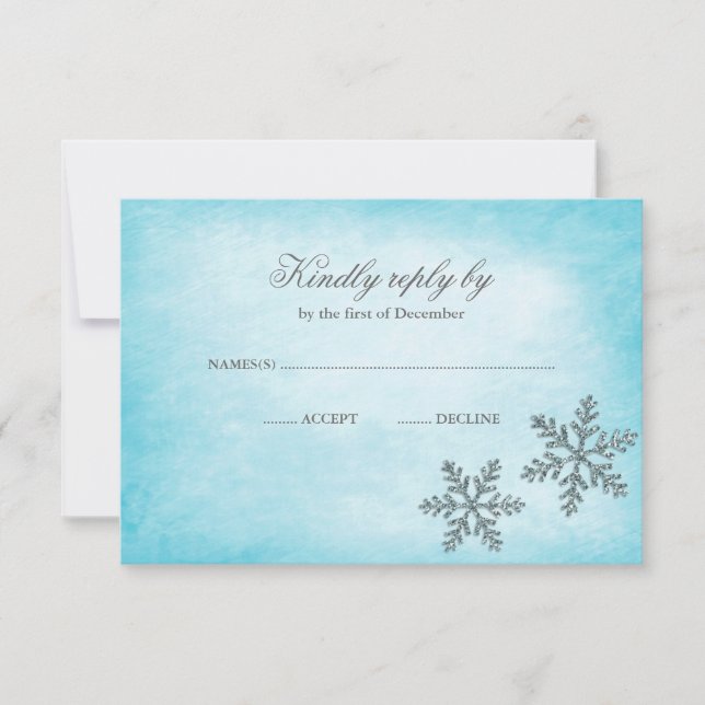 Winter Wonderland Sparkle Snowflakes Teal RSVP Card (Front)