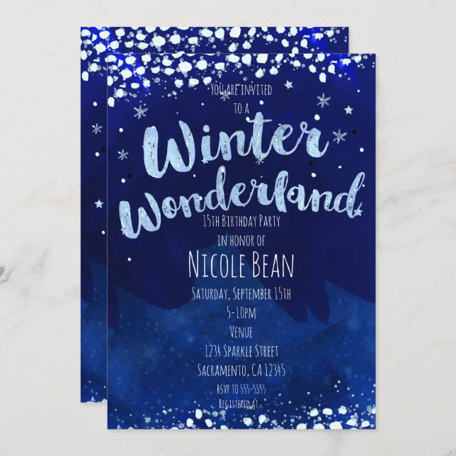 Winter Wonderland Starry Sky Whimsical Invitations (Front/Back)