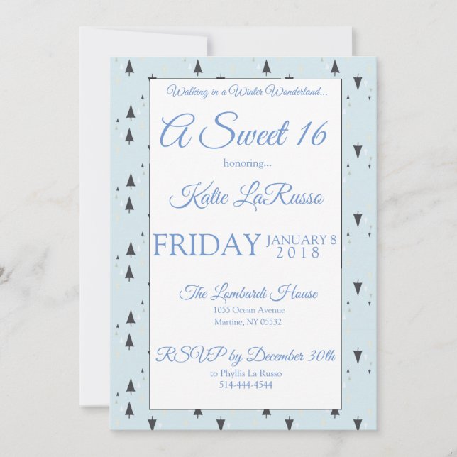Winter Wonderland Sweet 16 Invitation (Front)