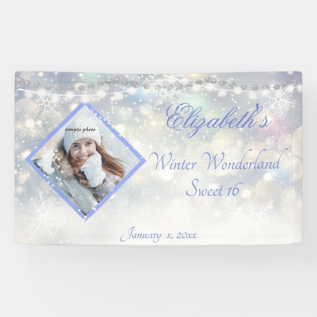 Winter Wonderland Sweet Sixteen Diamonds Sparkle Banner (Horizontal)