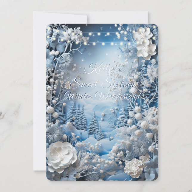 Winter Wonderland Sweet Sixteen Snow White Lights Invitation (Front)