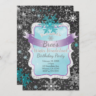 Winter Wonderland Teal Birthday Party Invitations