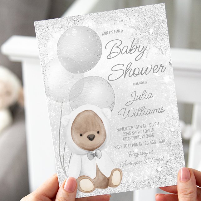 Winter Wonderland Teddy Bear Baby Shower Invitation (Creator Uploaded)