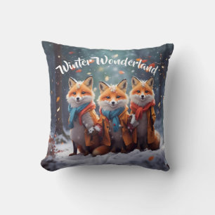 Winter Wonderland Throw Pillow Cute Smiling Foxes