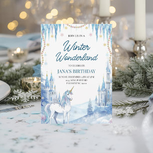 Winter Wonderland Unicorn Birthday Invitation
