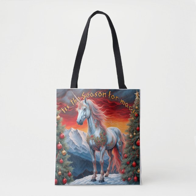 Winter Wonderland Unicorn: Festive Christmas Tote  Bag (Front)
