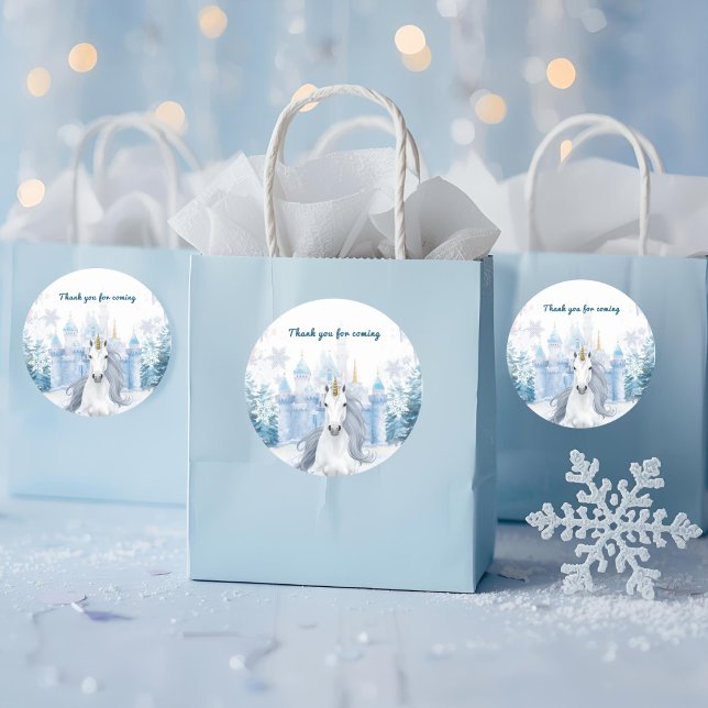 Winter Wonderland Unicorn Thank You  Classic Round Sticker (Creator Uploaded)