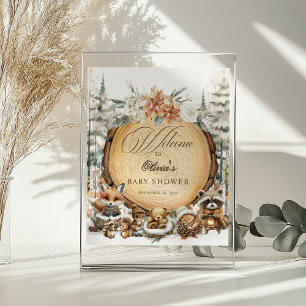 Winter Wonderland Watercolor Animals Welcome Sign