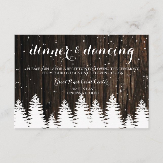 Winter Wonderland Wedding Reception Card (Front)