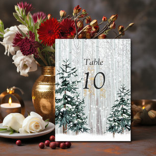 Winter Wonderland Wedding, Snowflakes Pine Trees Table Number