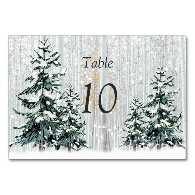 Winter Wonderland Wedding Stars Pine Trees  Table  Table Number (Front)