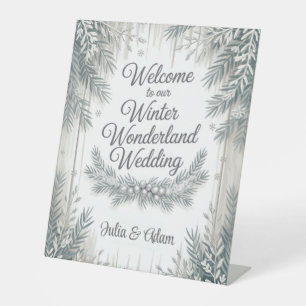 Winter Wonderland Wedding with Calligraphy Text Pedestal Sign