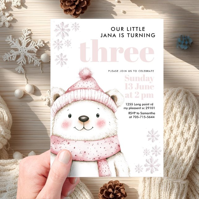 Winter Wonderland White Bear Acrylic Birthday Acrylic Invitations (Creator Uploaded)