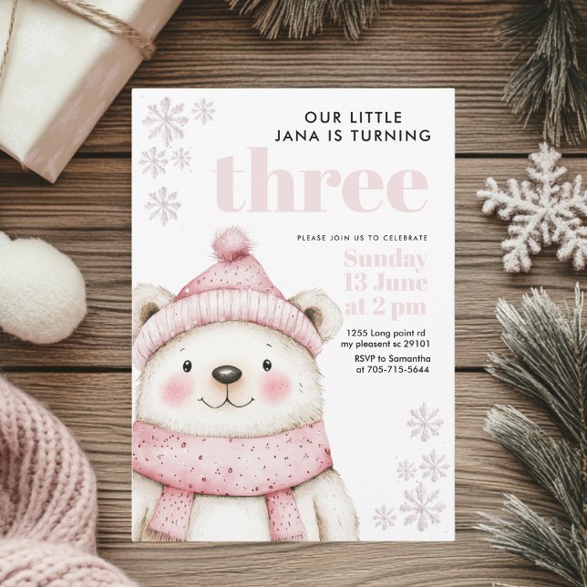 Winter Wonderland White Bear Birthday Invitation (Creator Uploaded)
