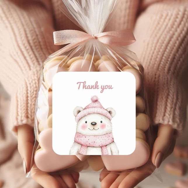 Winter Wonderland White Bear Thank You  Square Sticker (Creator Uploaded)