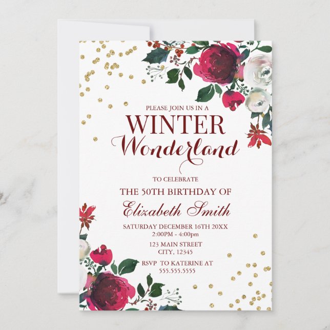 Winter Wonderland White Flowers invitation (Front)
