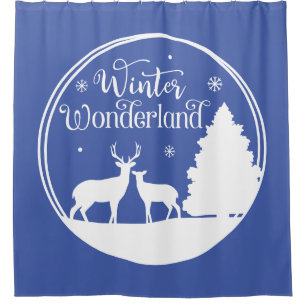 Winter Wonderland Winter Scene with Deer Shower Curtain