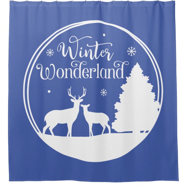 Winter Wonderland Winter Scene with Deer Shower Curtain (Front)