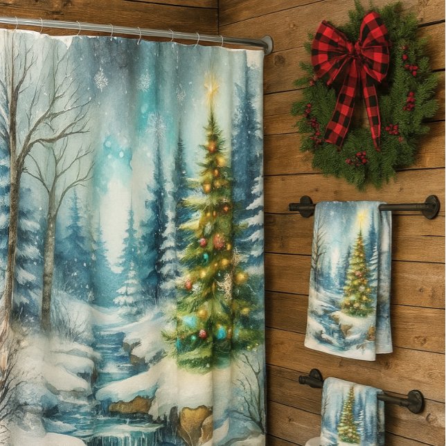 Winter Wonderland with Christmas Tree  Shower Curtain (Creator Uploaded)