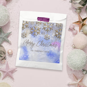 Winter Wonderland with Gold Glittery Snowflakes Favour Bags