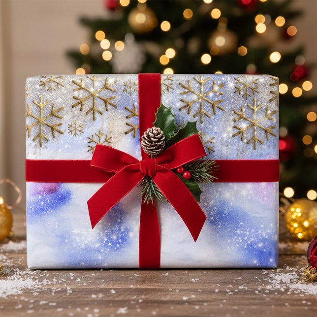 Winter Wonderland With Gold Glittery Snowflakes Wrapping Paper Sheet (Creator Uploaded)