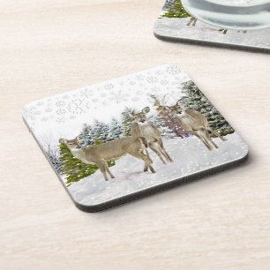 Winter Wonderland with Whitetail Deer Coaster