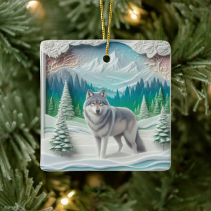 Winter Wonderland Wolf Personalised Christmas Ceramic Ornament