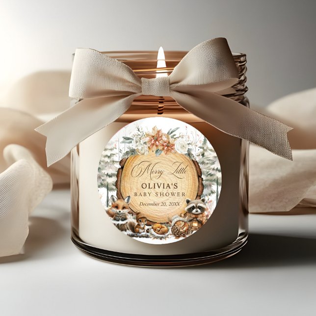 Winter Wonderland Woodland Animals Baby Shower Classic Round Sticker (Creator Uploaded)