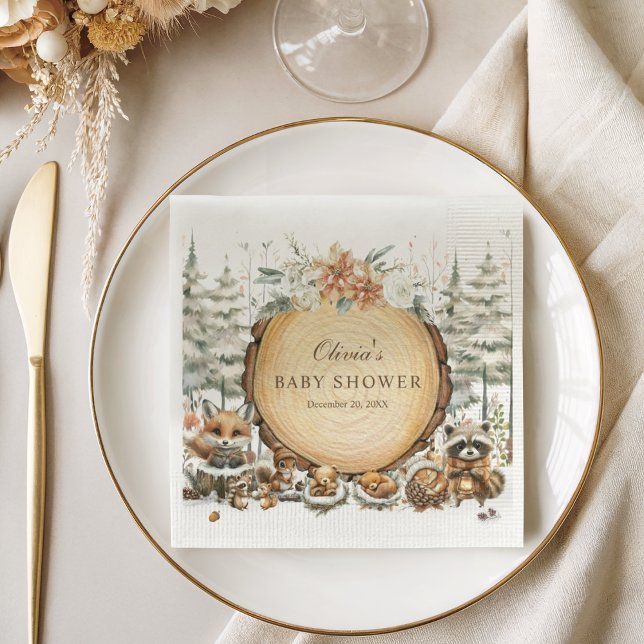 Winter Wonderland Woodland Animals Baby Shower Napkin (Creator Uploaded)