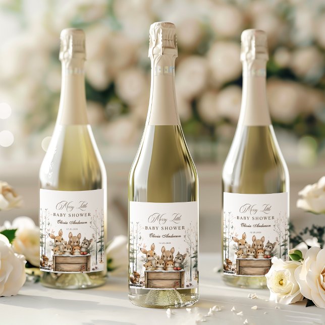 Winter Wonderland Woodland Animals Baby Shower Wine Label (Creator Uploaded)